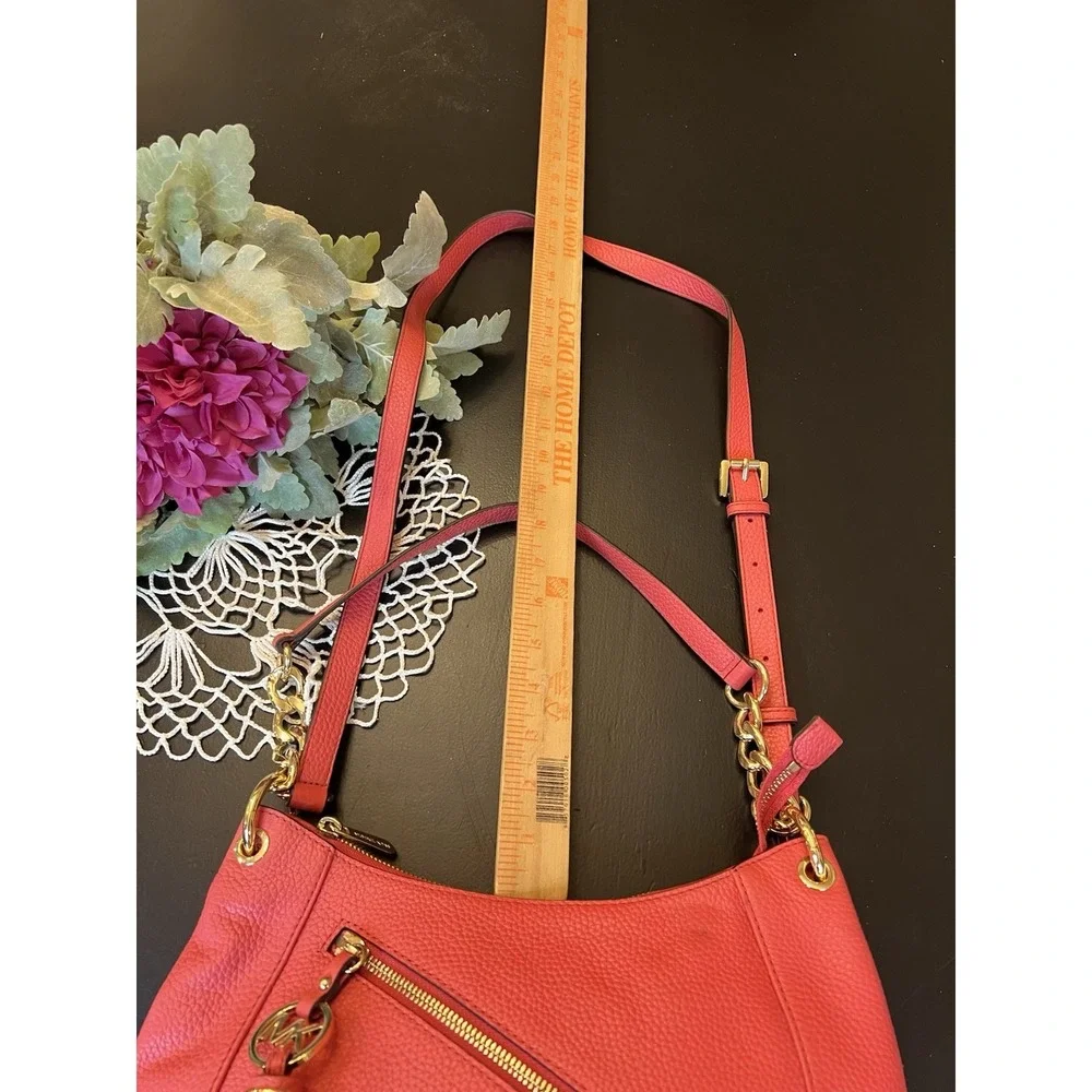 Michael Kors NWT Watermelon Coral Leather Tassle Charm Shoulder Handbag As Is